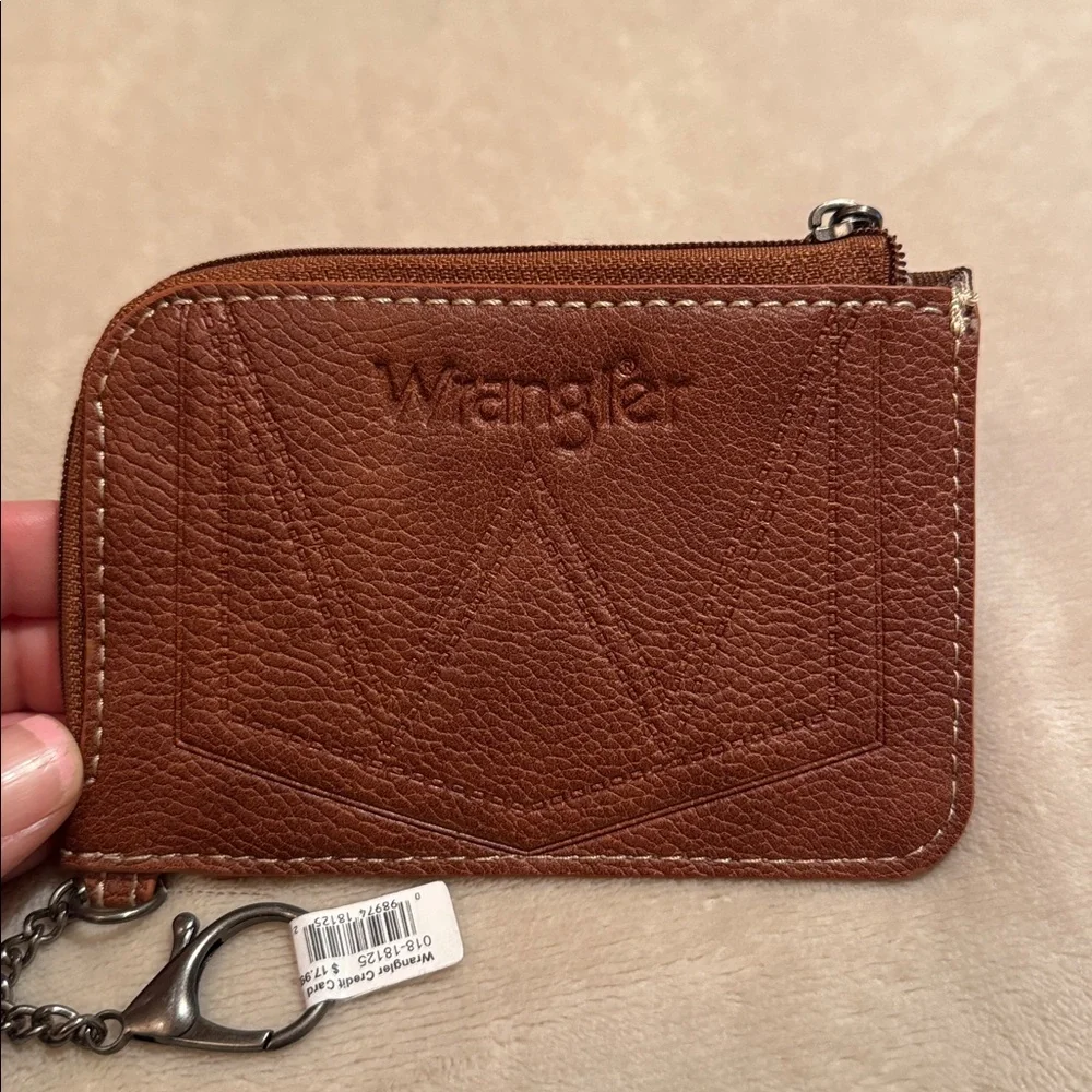 NWOT WRANGLER Brown Leather Card Holder with Chain